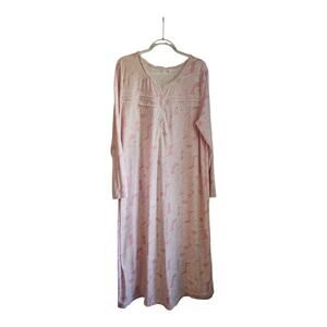 Adonne Womens L Sleepwear Nightgown Pink White Paisley Pullover L/S Stretch